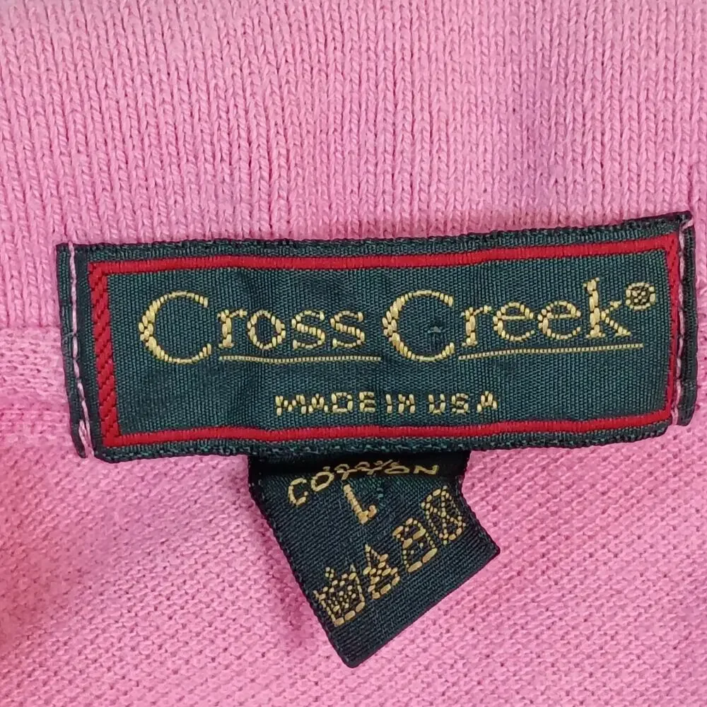 Vintage Cross Creek Polo Shirt Men's L Pink Solid 100% Cotton Made in USA